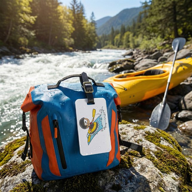 Whitewater Raiting Äventyr med Skrämt Boy Bagagebricka (Skapare uppladdad)
