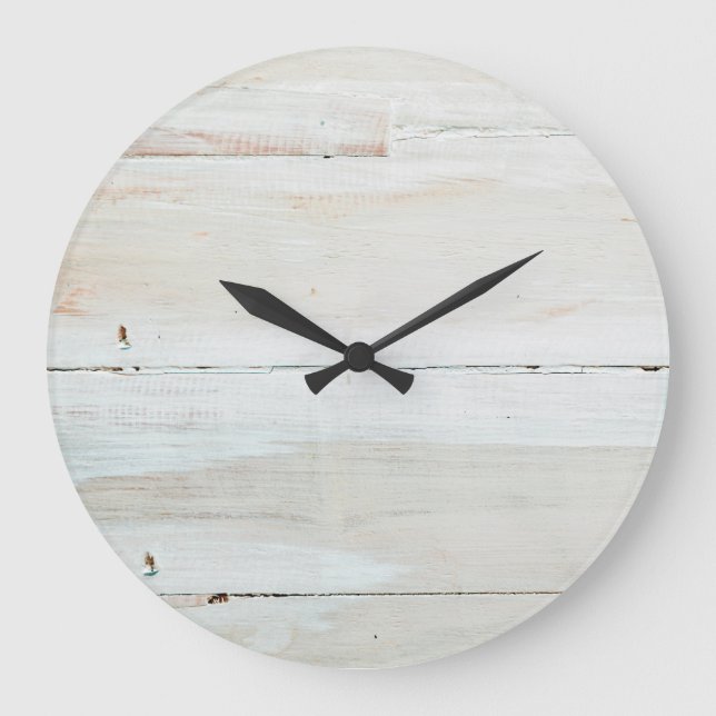 Whitewzed Barn Wood White Woodgrain Stor Klocka (Framsida)