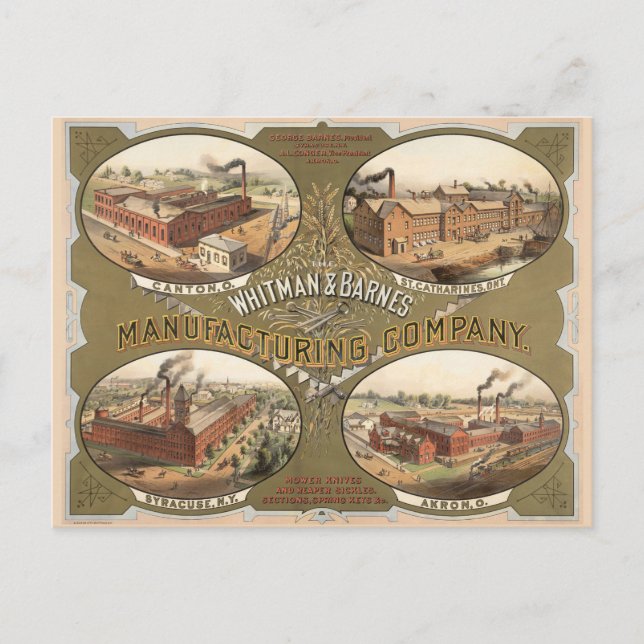 Whitman & Barnes Manufacturing Company. Vykort (Framsida)