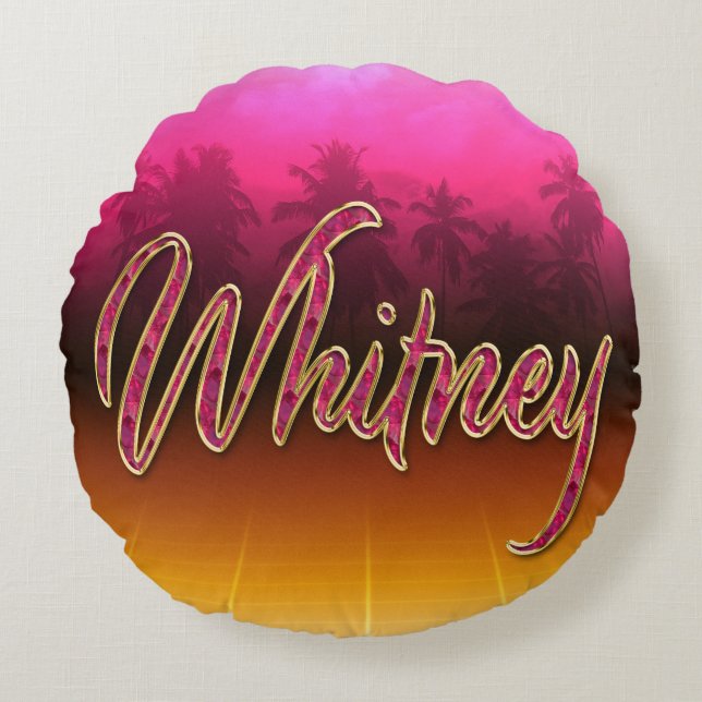 Whitney Vorname Name golden pink Kissen Rund Kudde (Framsidan)