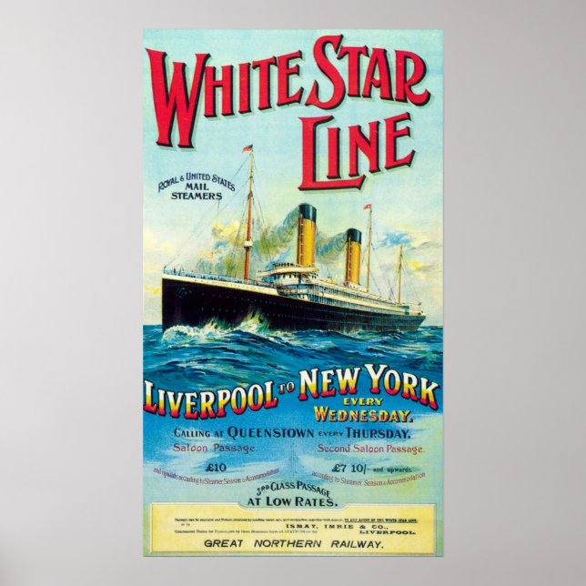 WHITR STAR LINE OCEAN MAIL STEAMER POSTER (Framsidan)