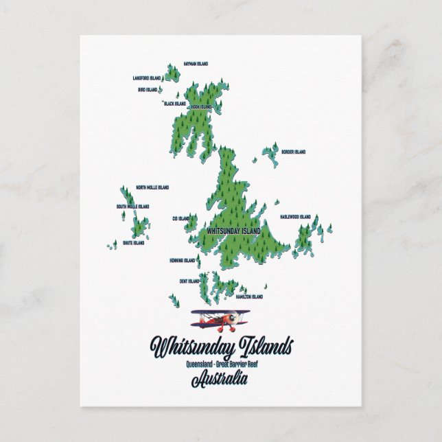 Whitsunday Islands Australia karta poster Vykort (Framsida)