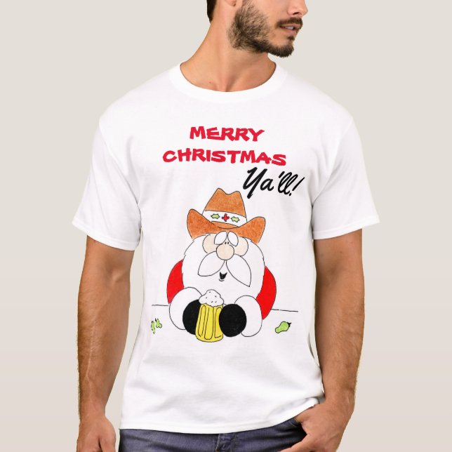 WhitTexas Santa God jul Ya'll Manar T-Shirt (Framsida)