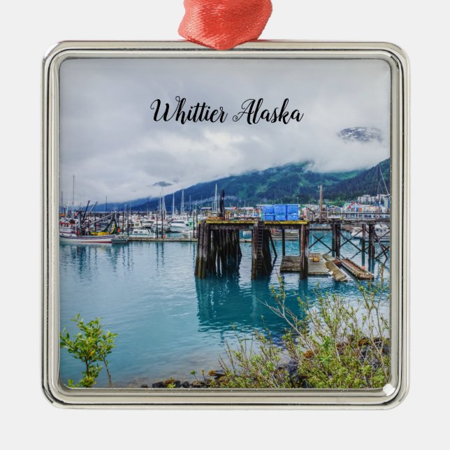Whittier Alaska Harbour Premium Square Ornament (Framsidan)