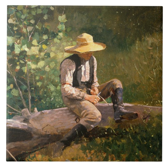 Whittling Boy (av Winslow Homer) Kakelplatta (Framsidan)