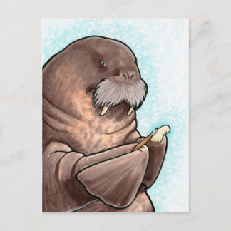 Whittling Walrus Postcard Vykort