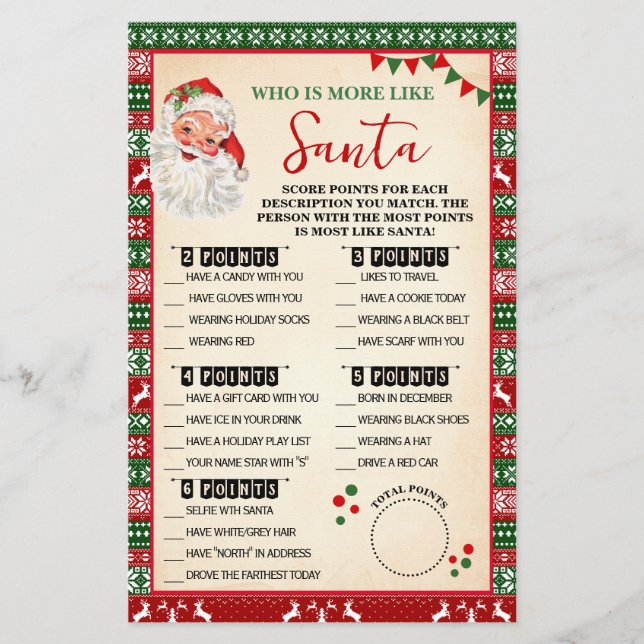Who is Most Like Santa Game Ugly Sweater Card Flygblad (Framsidan)