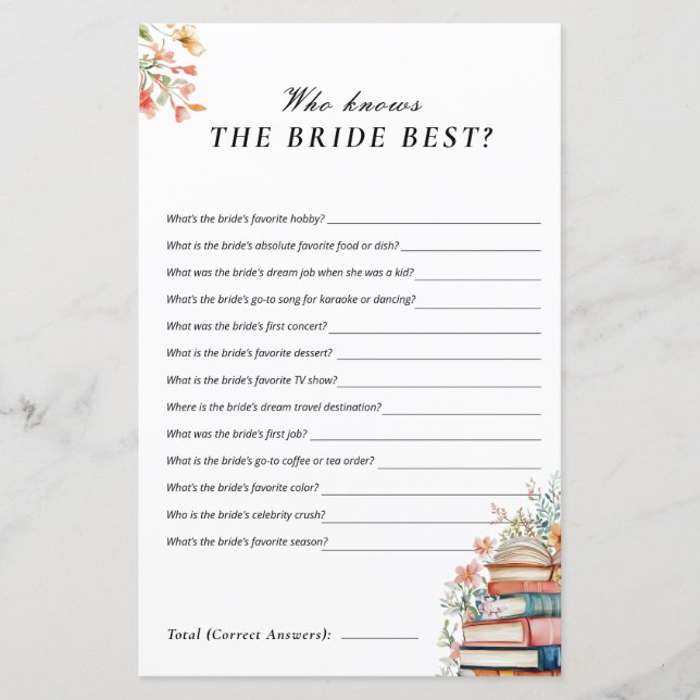 Who Knows Bride New Chapter Bridal Shower Game (Framsida)