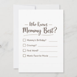 Who Knows Mommy Best? – Baby Shower Game Card Julkort
