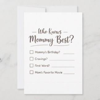 Who Knows Mommy Best? – Baby Shower Game Card Julkort