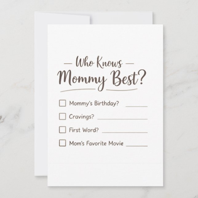 Who Knows Mommy Best? – Baby Shower Game Card Julkort (Framsida)