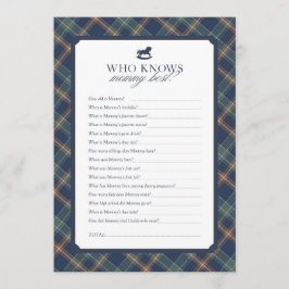 Who Knows Mommy Best Baby Shower Game Navy Plaid Rådkort