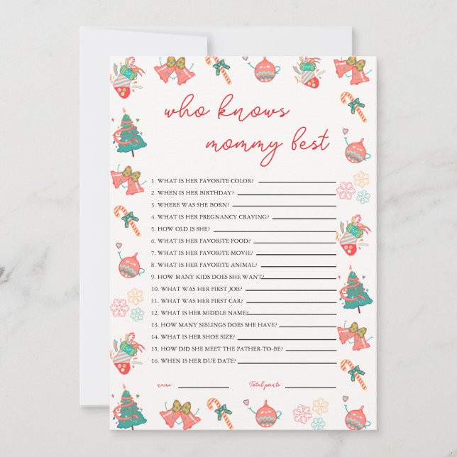 Who Knows Mommy Best Christmas Baby Shower Card Inbjudningar (Framsida)