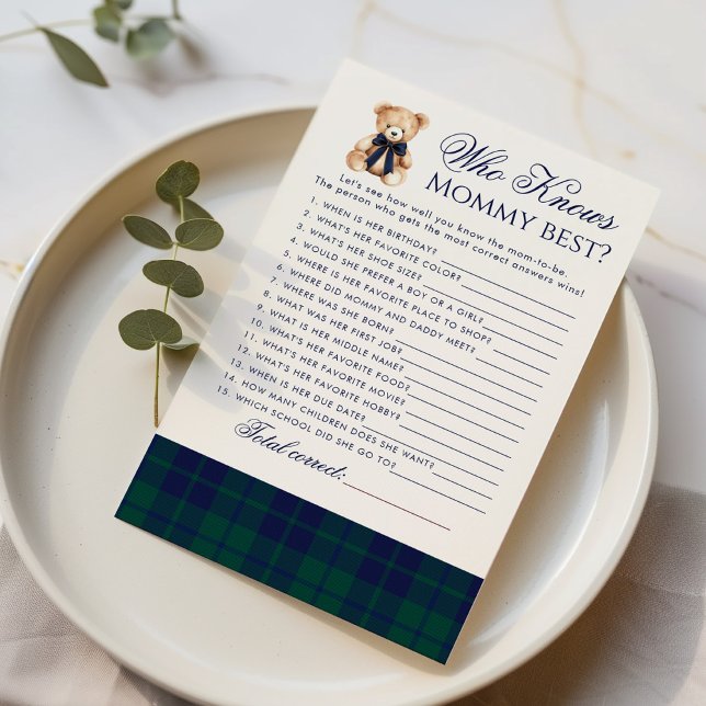 Who knows mommy best Teddy Bear Navy Plaid game (Skapare uppladdad)