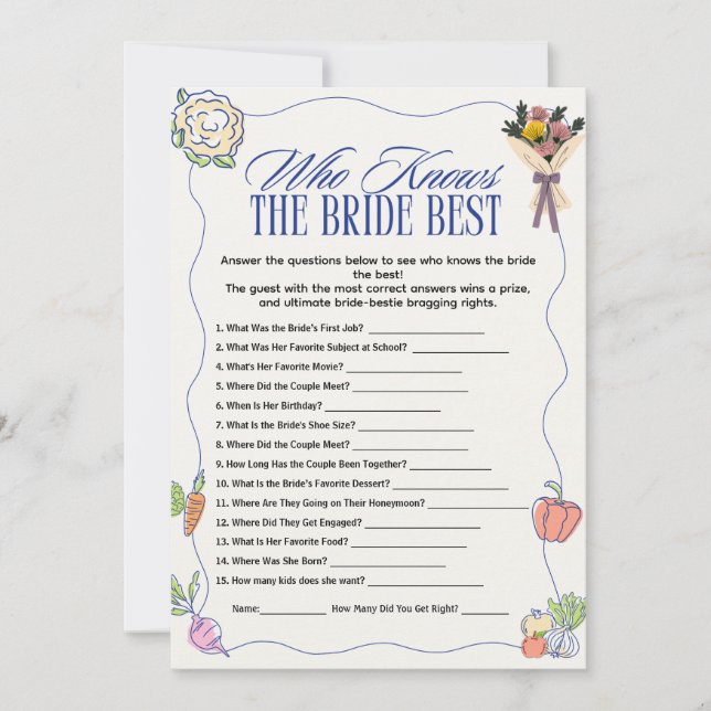  who Knows the Bride Best Bridal Shower Games Fun Inbjudningar (Framsida)