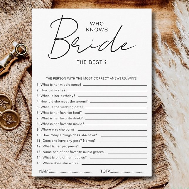 Who knows The Bride Best Bridal Shower Party Games Inbjudningar (Skapare uppladdad)