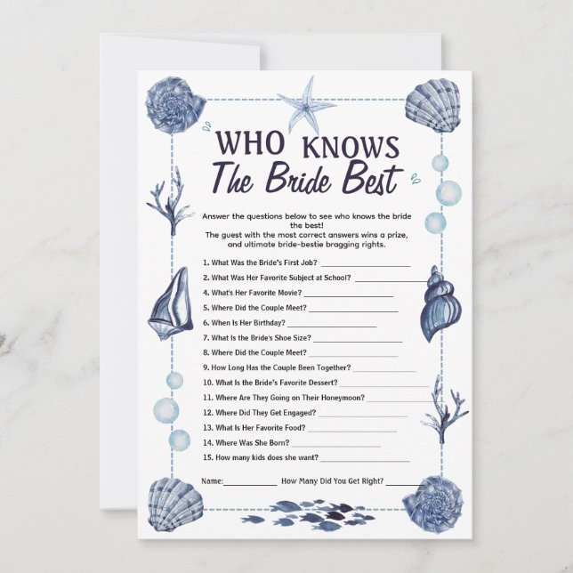 Who Knows the Bride Best Game Nautical bridal  Inbjudningar (Framsida)