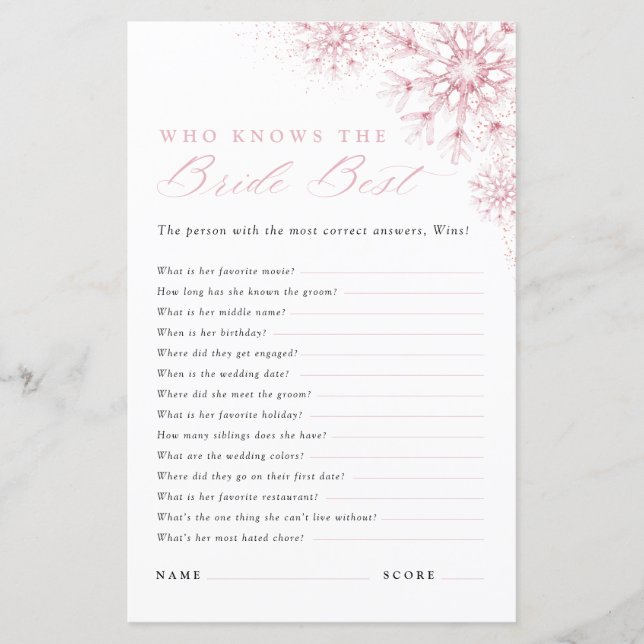 Who Knows the Bride Best Pink Snow in Love Game (Framsida)