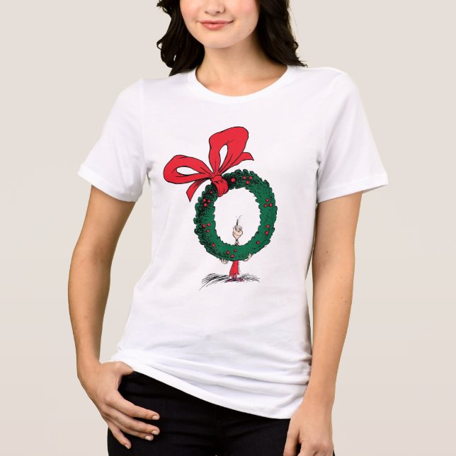 Who Peeking Through Christmas Wreath T Shirt (Framsida)