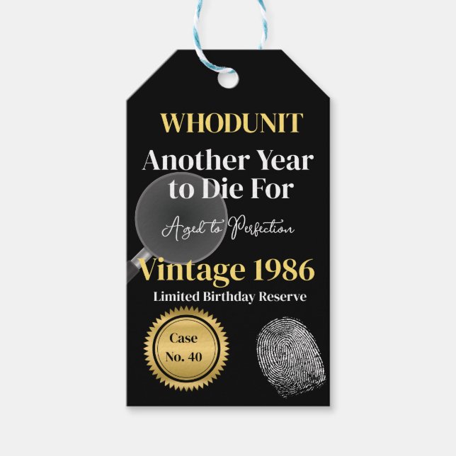 Whodunit Birthday Wine Label | Another Year to Die Presentetikett (Framsidan)