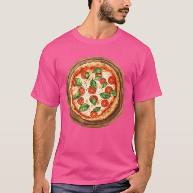 Whole Round Pizza Margherita Served On A Wooden Bo T Shirt (Framsida)