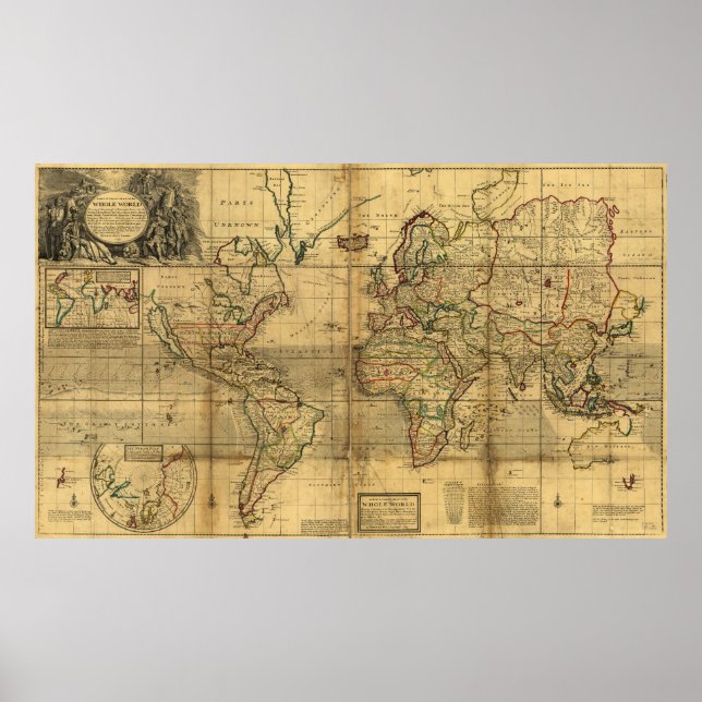Whole World Map by Herman Moll (1719) Poster (Framsidan)