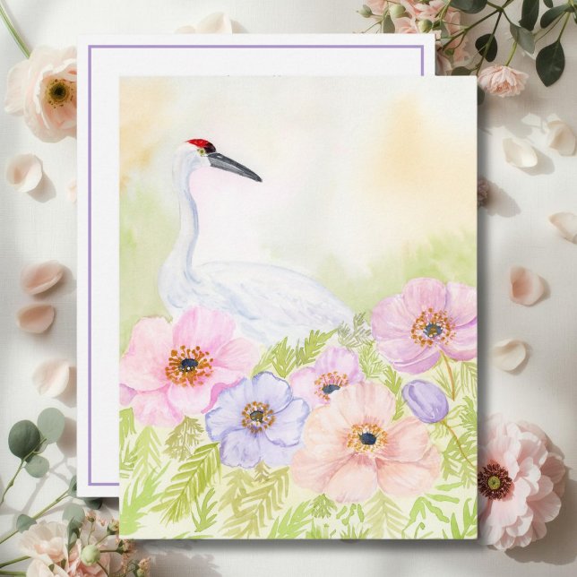  Whooping Crane with Pastel Anemones  Anteckningskort (Skapare uppladdad)