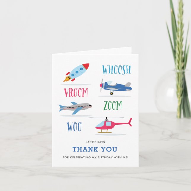 Whoosh Vroom Woo Barnens födelsedag tack-kort Inbjudan (Framsida)