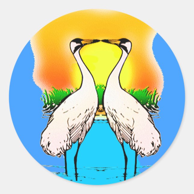 Whopping Cranes i Kärlek Runt Klistermärke (Framsida)
