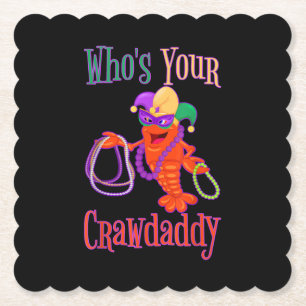 Whos din Crawpappa Mardi Gras Kräftor Pärlor Mas Underlägg Papper