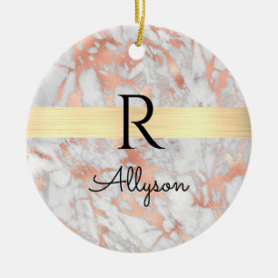 Wht & Ro Guld Marble Guld Pub, Blk Namn Monogram Julgransprydnad Keramik