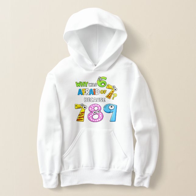 Why Was 6 Afraid of 7 Funny Math Hoodie T Shirt (Laydown)