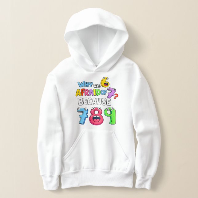 Why Was 6 Afraid of 7 Funny Math Hoodie T Shirt (Laydown)