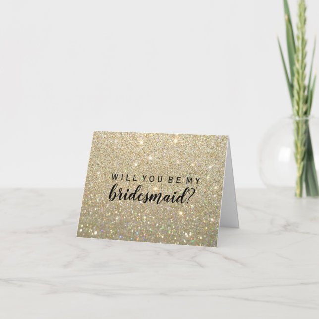 WI, du blir min Bridesmaid - Guld Glitter Fab Inbjudan (Framsida)