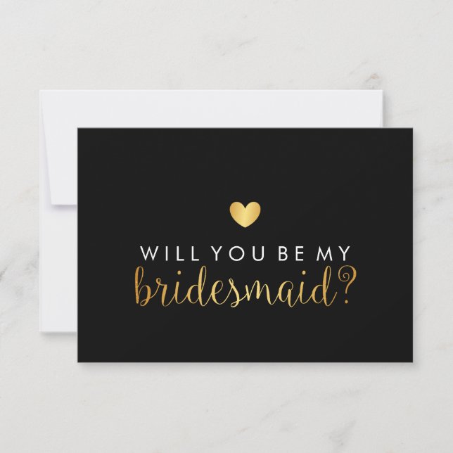 WI, du blir min Bridesmaid - Guld Heart-skript Fab Inbjudningar (Framsida)