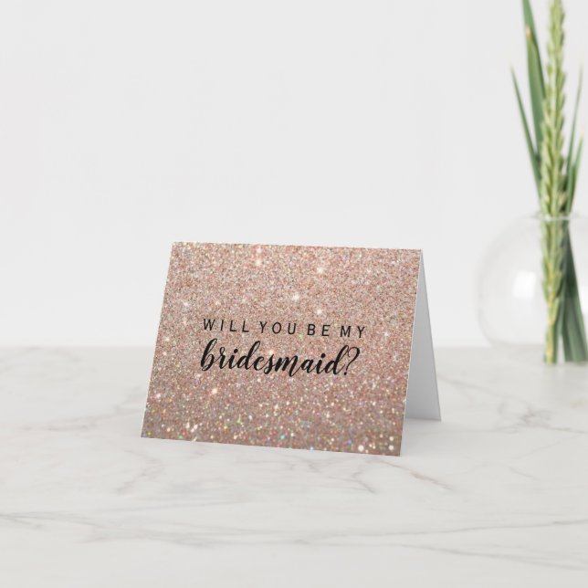 WI, du ska vara min Bridesmaid - Ro Guld Glitter F Inbjudan (Framsida)