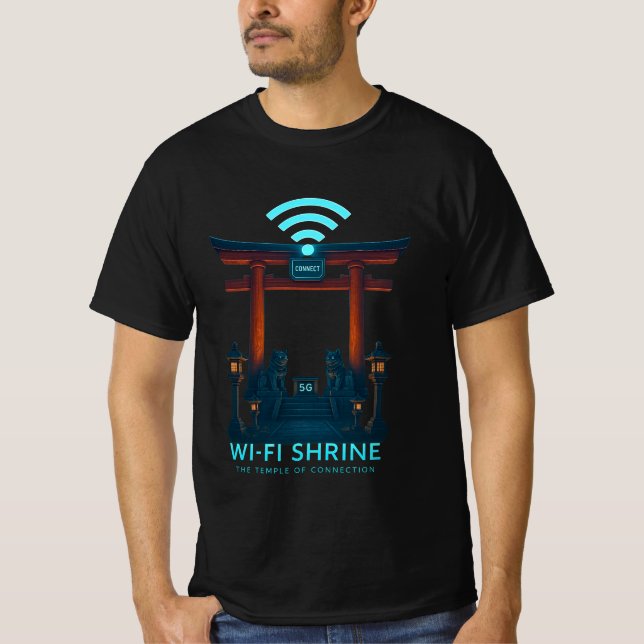 Wi-Fi Shrine – The Temple of Connection T Shirt (Framsida)
