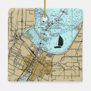 WI Nautical Chart för grönt Bay Julgransprydnad Keramik