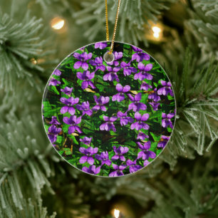 WI State Flower Wood Violet Mosaic Julgransprydnad Keramik