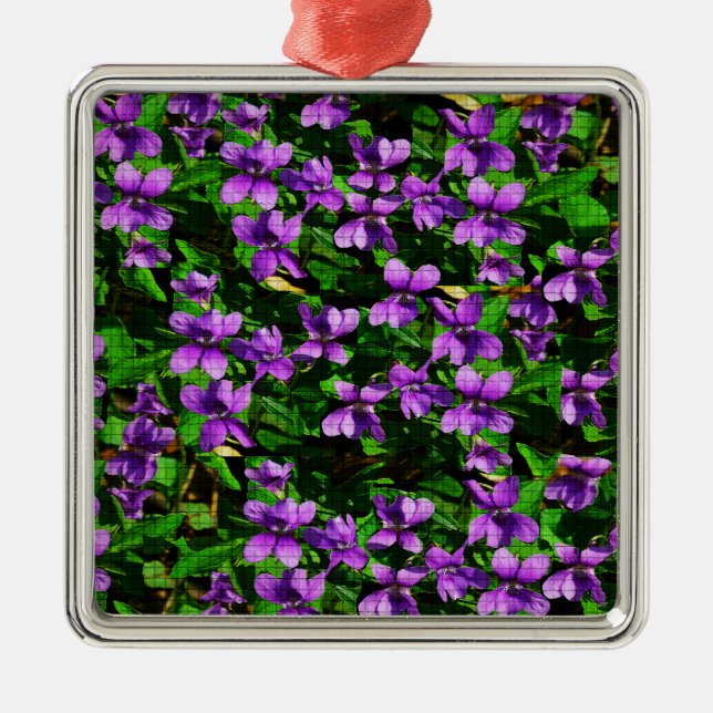 WI State Flower Wood Violet Mosaic Julgransprydnad Metall (Framsidan)