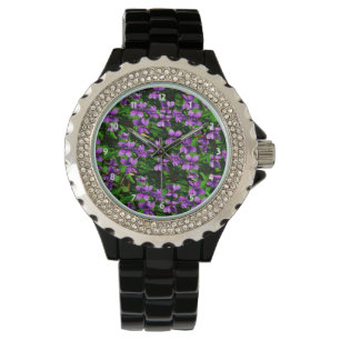 WI State Flower Wood Violet Mosaic Mönster Armbandsur