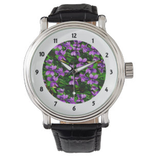 WI State Flower Wood Violet Mosaic Mönster Armbandsur