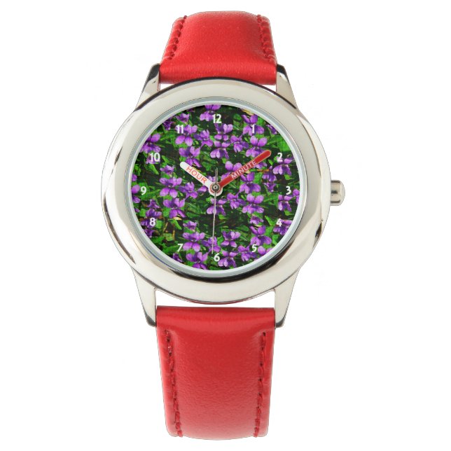 WI State Flower Wood Violet Mosaic Mönster Armbandsur (Framsida)