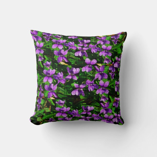 WI State Flower Wood Violet Mosaic Mönster Kudde (Framsida)