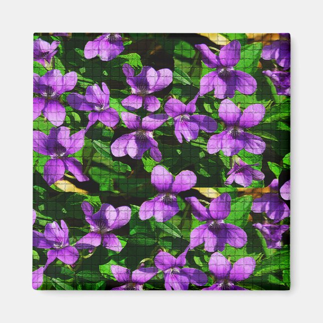 WI State Flower Wood Violet Mosaic Mönster Magnet (Framsidan)