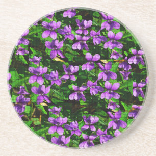 WI State Flower Wood Violet Mosaic Mönster Underlägg Sandsten
