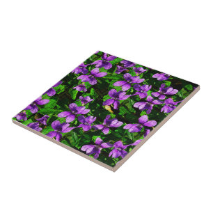WI State Flower Wood Violet Mosaic Tile Kakelplatta