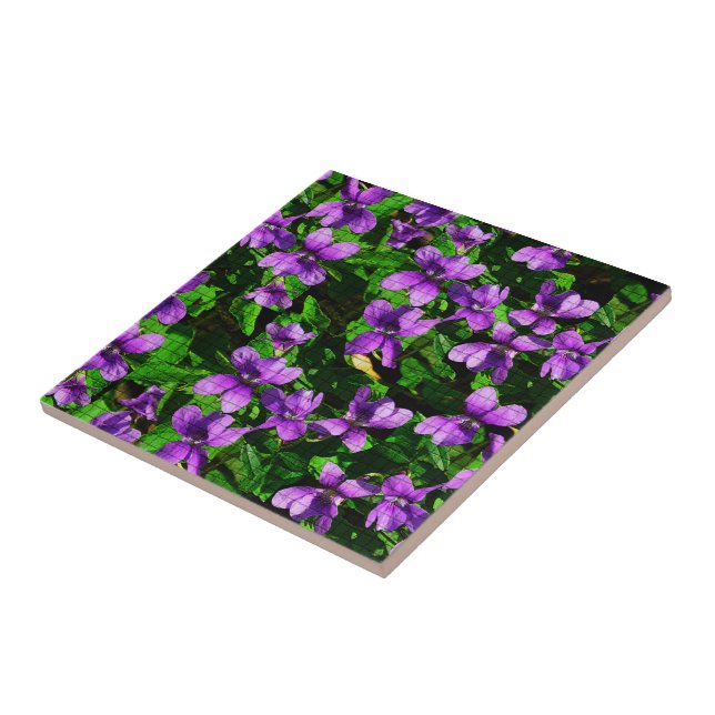WI State Flower Wood Violet Mosaic Tile Kakelplatta (Sidan)