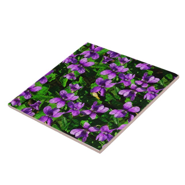WI Statsblomma Träviol Mosaikplatta Kakelplatta (Sidan)