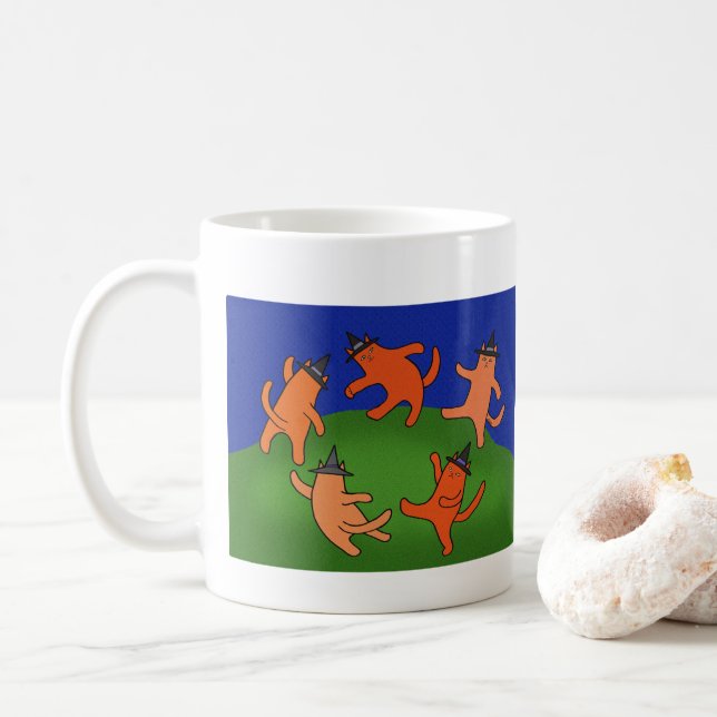 Wicca Cat Dancing Funny Matisse dace Parody Witchy Kaffemugg (Med munk)